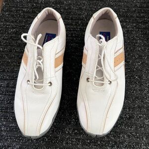 FootJoy LoPro leather White Tan golf shoes women's 7W soft spikes sneaker laceup